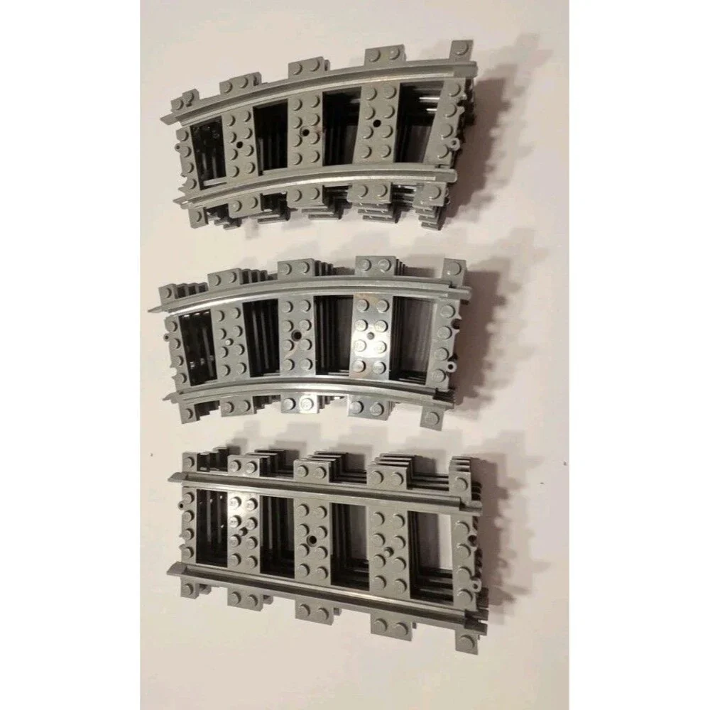 Set Of Lego Gray 53400 Curved Train Tracks (10pc) & 17275 Straight Tracks (4pc)